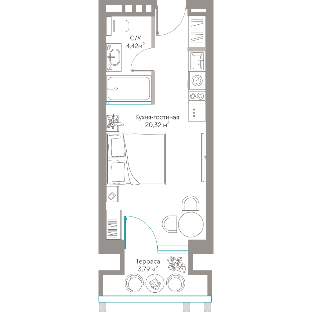 Планировка: Студия · 28,53 м²