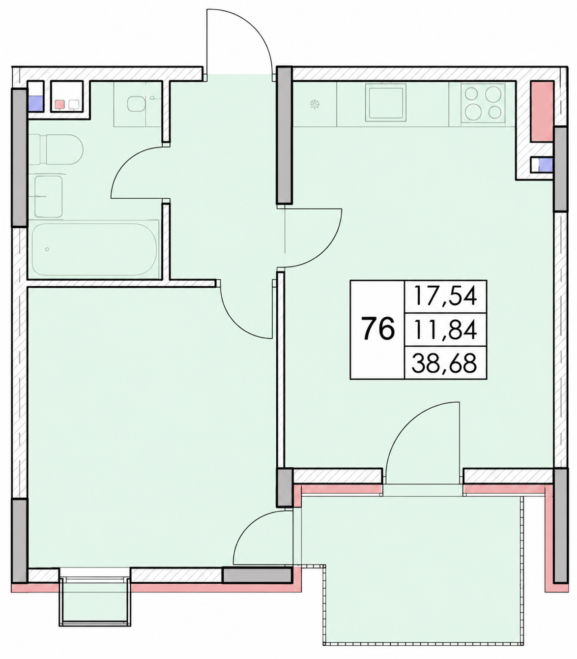 Планировка: Студия · 38,68 м²