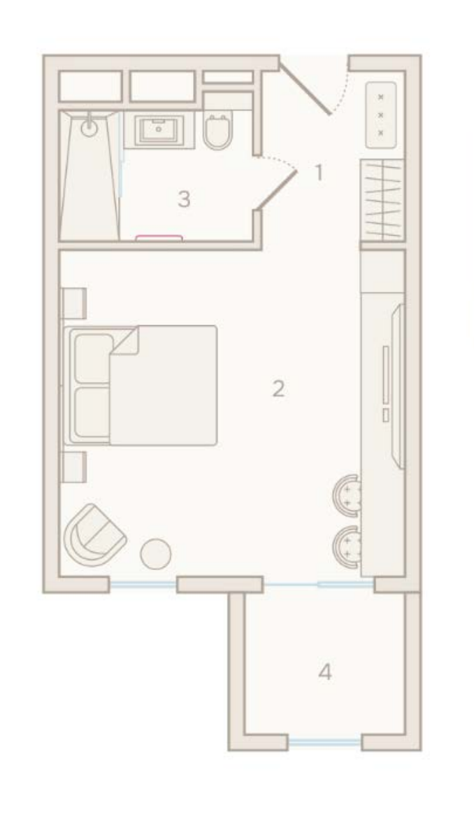 Планировка: Студия · 36,5 м²
