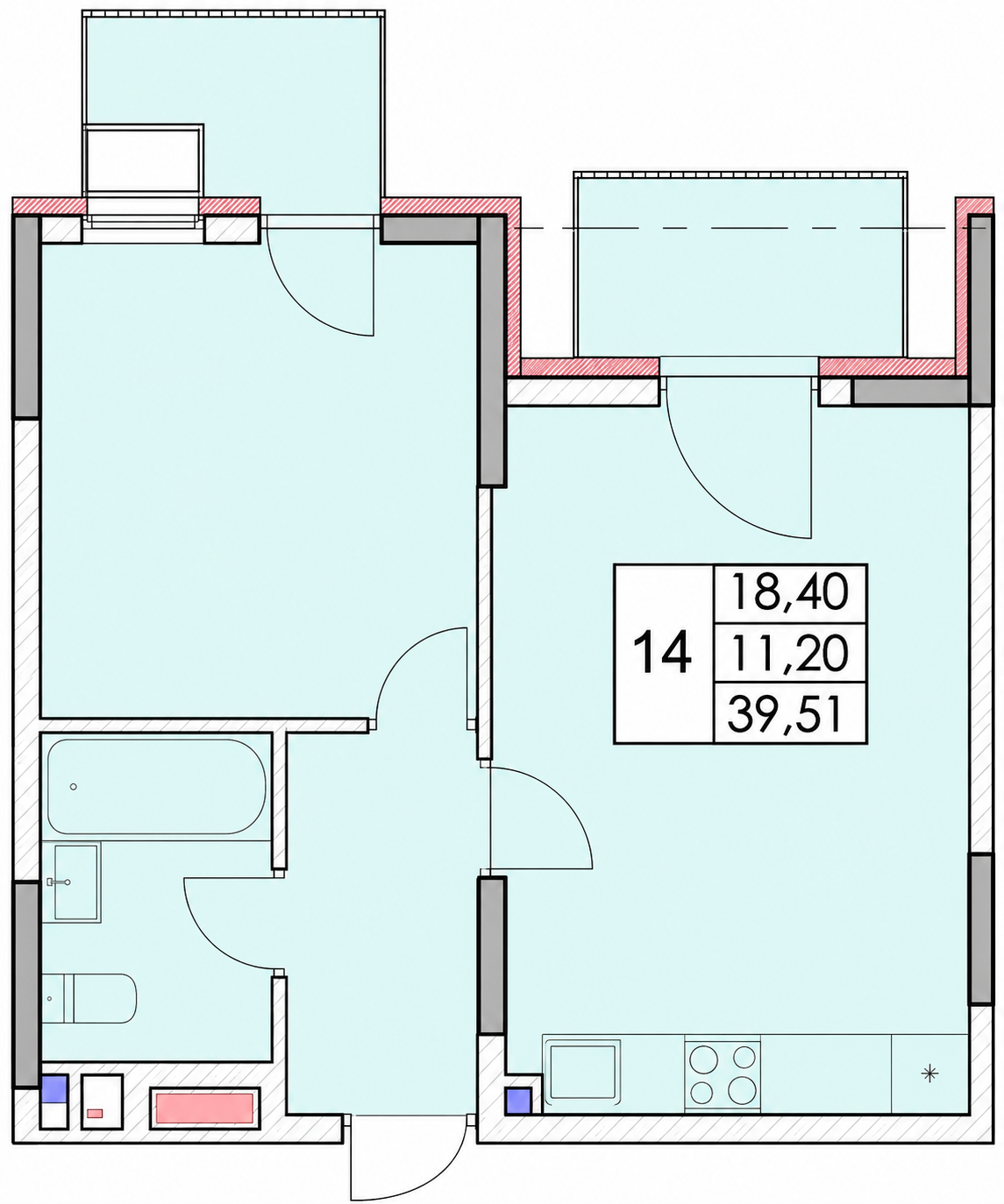Планировка: Студия · 39,51 м²