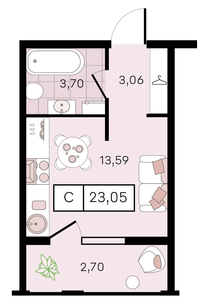 Планировка: Студия · 23,05 м²