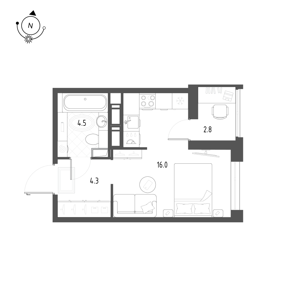 Планировка: Студия · 26 м²