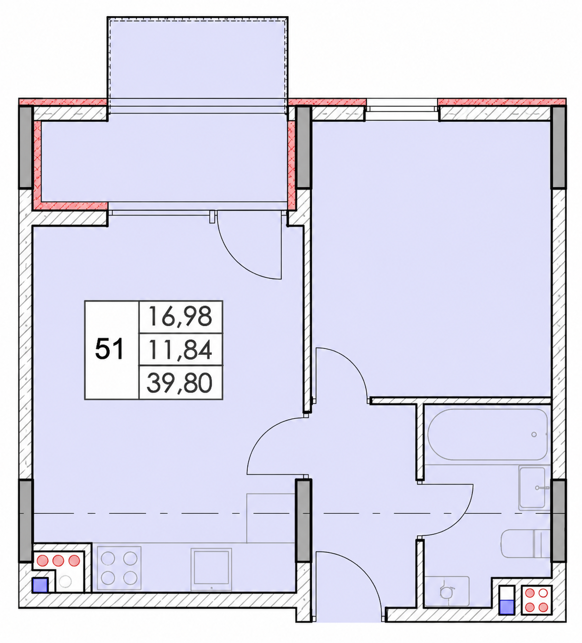 Планировка: Студия · 39,79 м²