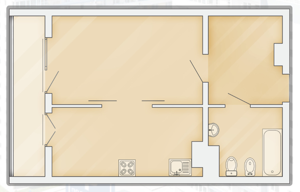 Планировка: 1-комнатная · 47,45 м²