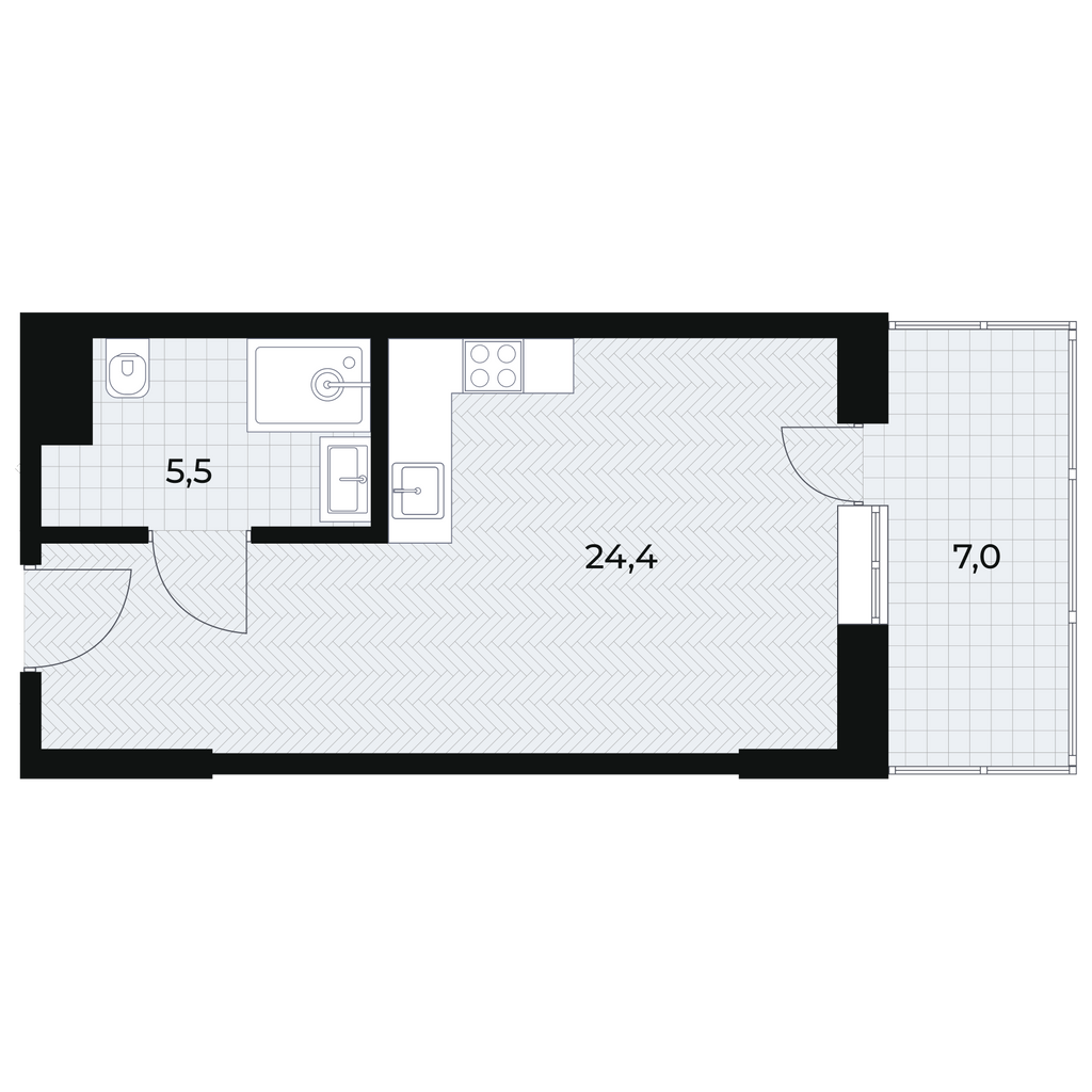 Планировка: Студия · 34,8 м²