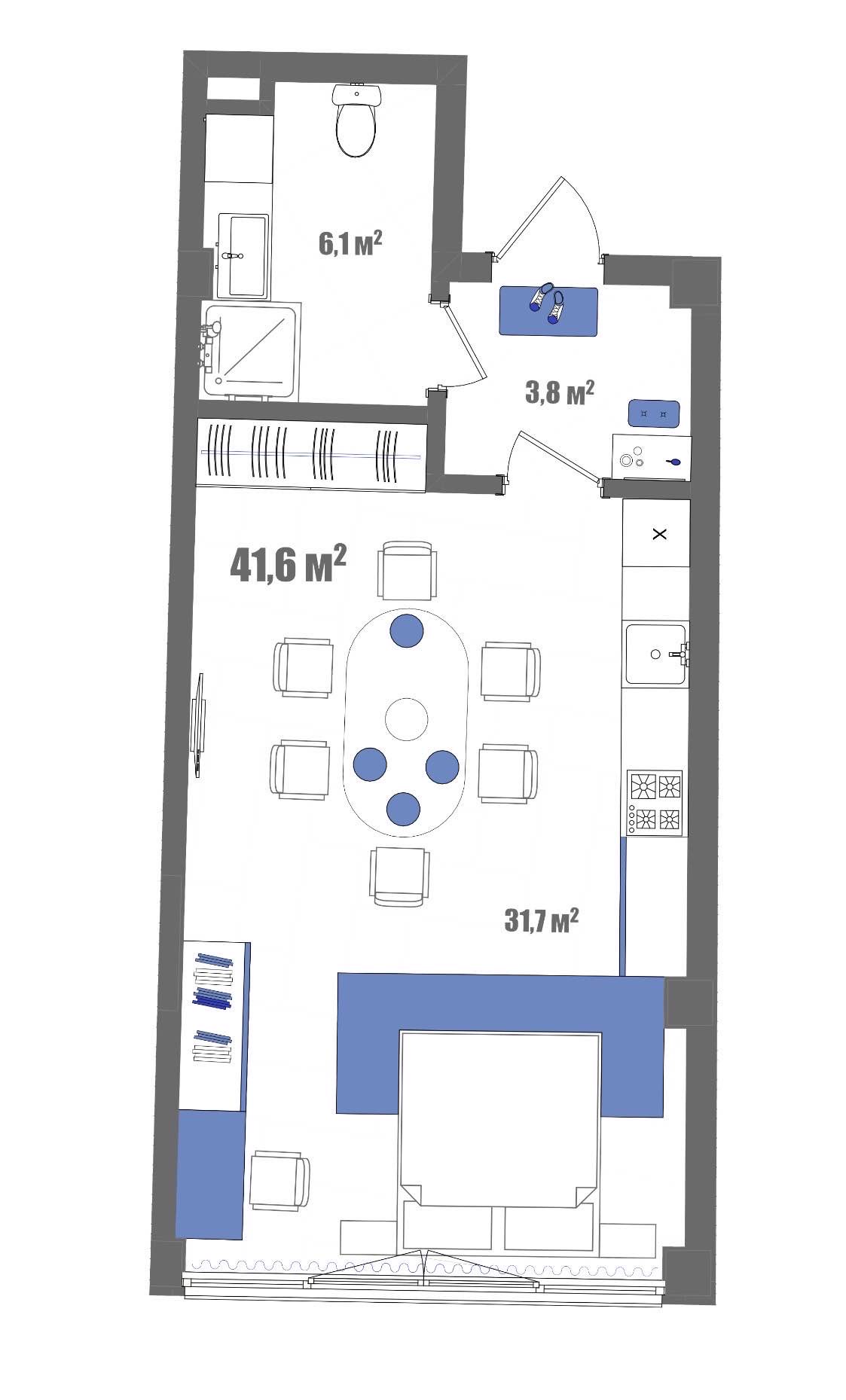 Планировка: Студия · 41,6 м²