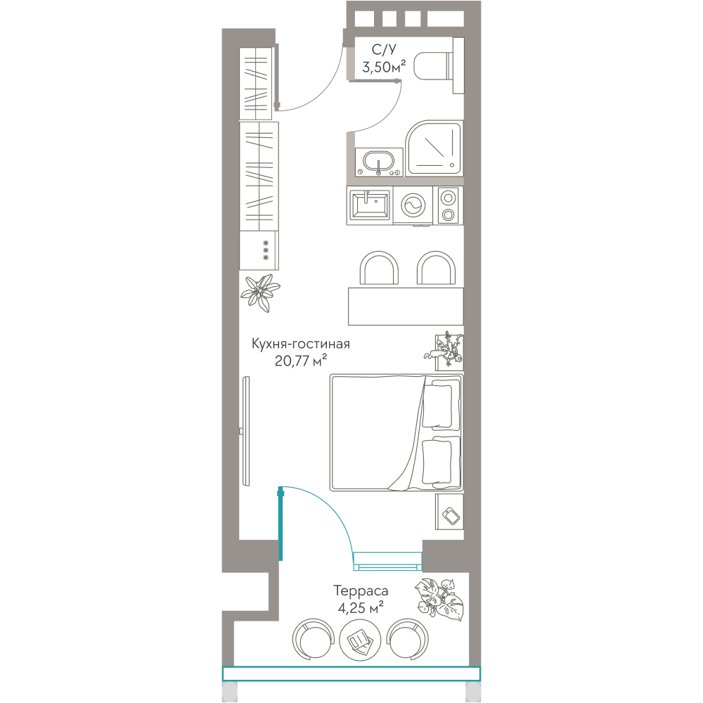 Планировка: Студия · 28,52 м²