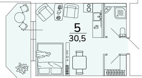 Планировка: 1-комнатная · 30,5 м²