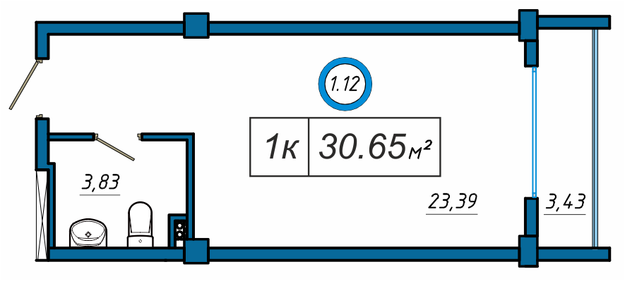 Планировка: 1-комнатная · 30,65 м²