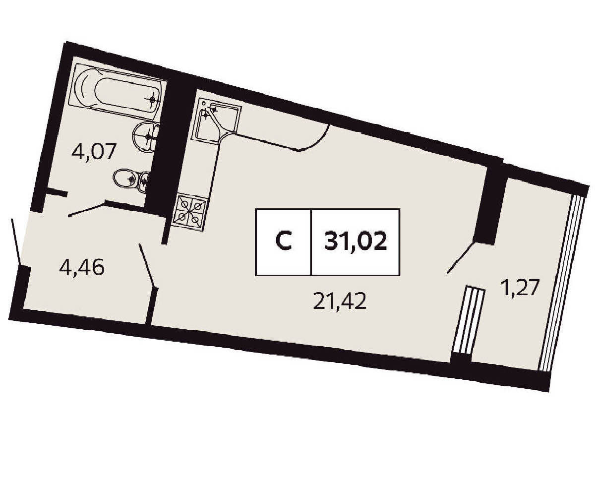 Планировка: Студия · 31,02 м²