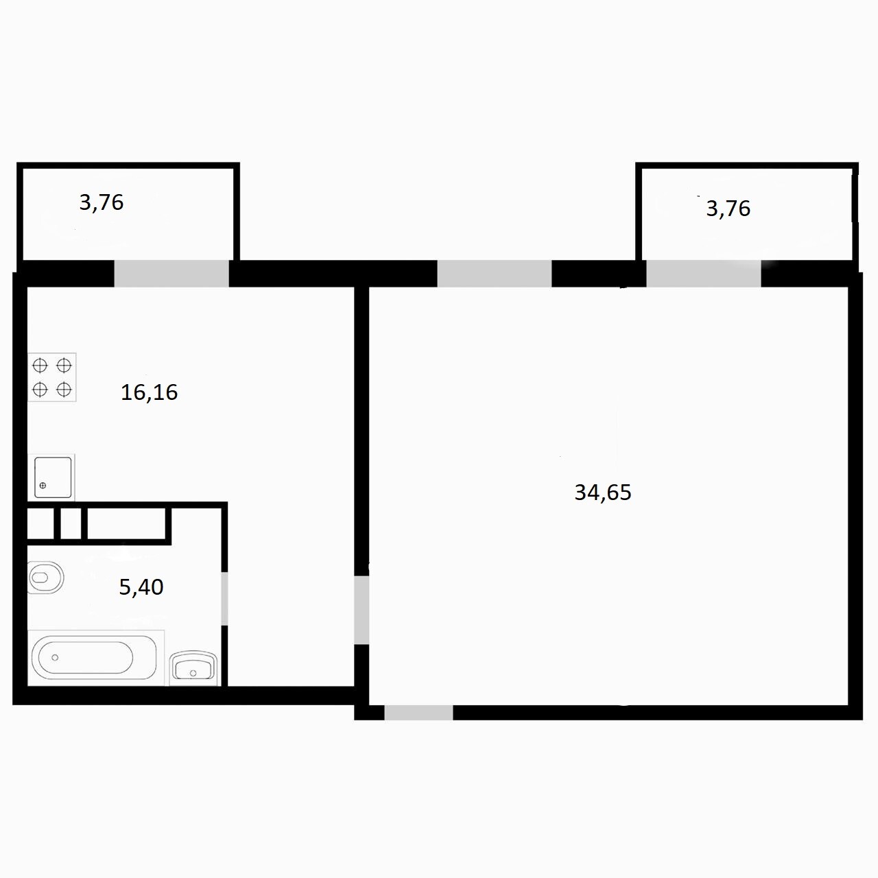 Планировка: 1-комнатная · 62,1 м²