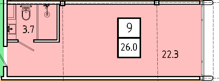 Планировка: Апартаменты · 26 м²