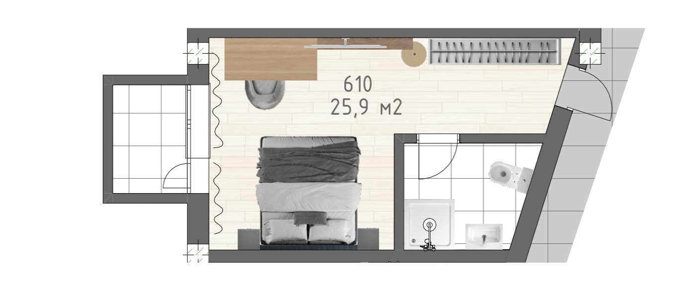 Планировка: Апартаменты · 25,9 м²