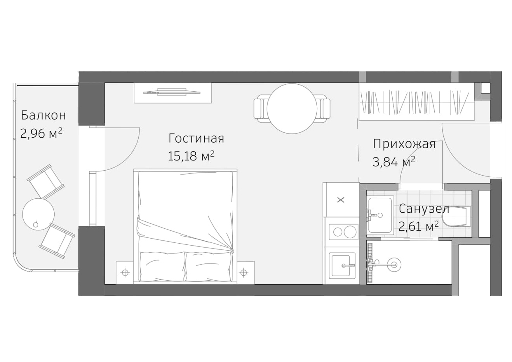 Планировка: Апартаменты · 24,59 м²