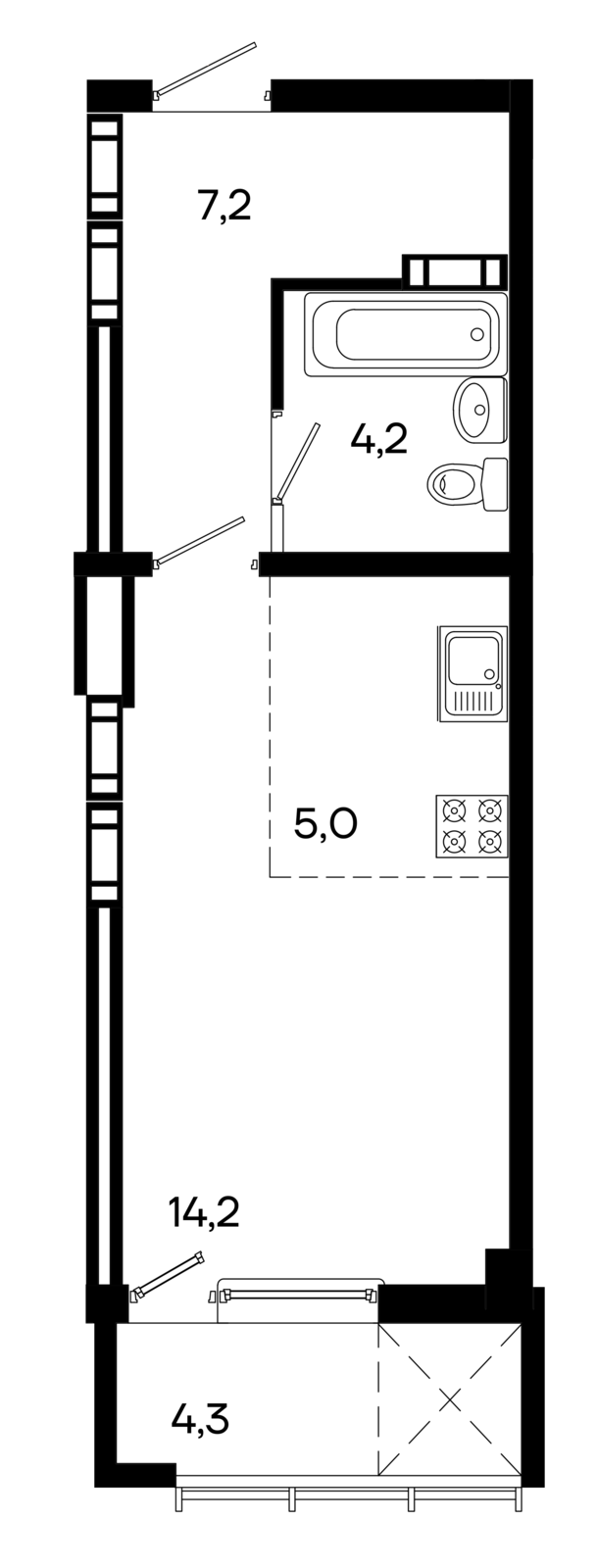 Планировка: Студия · 34,9 м²