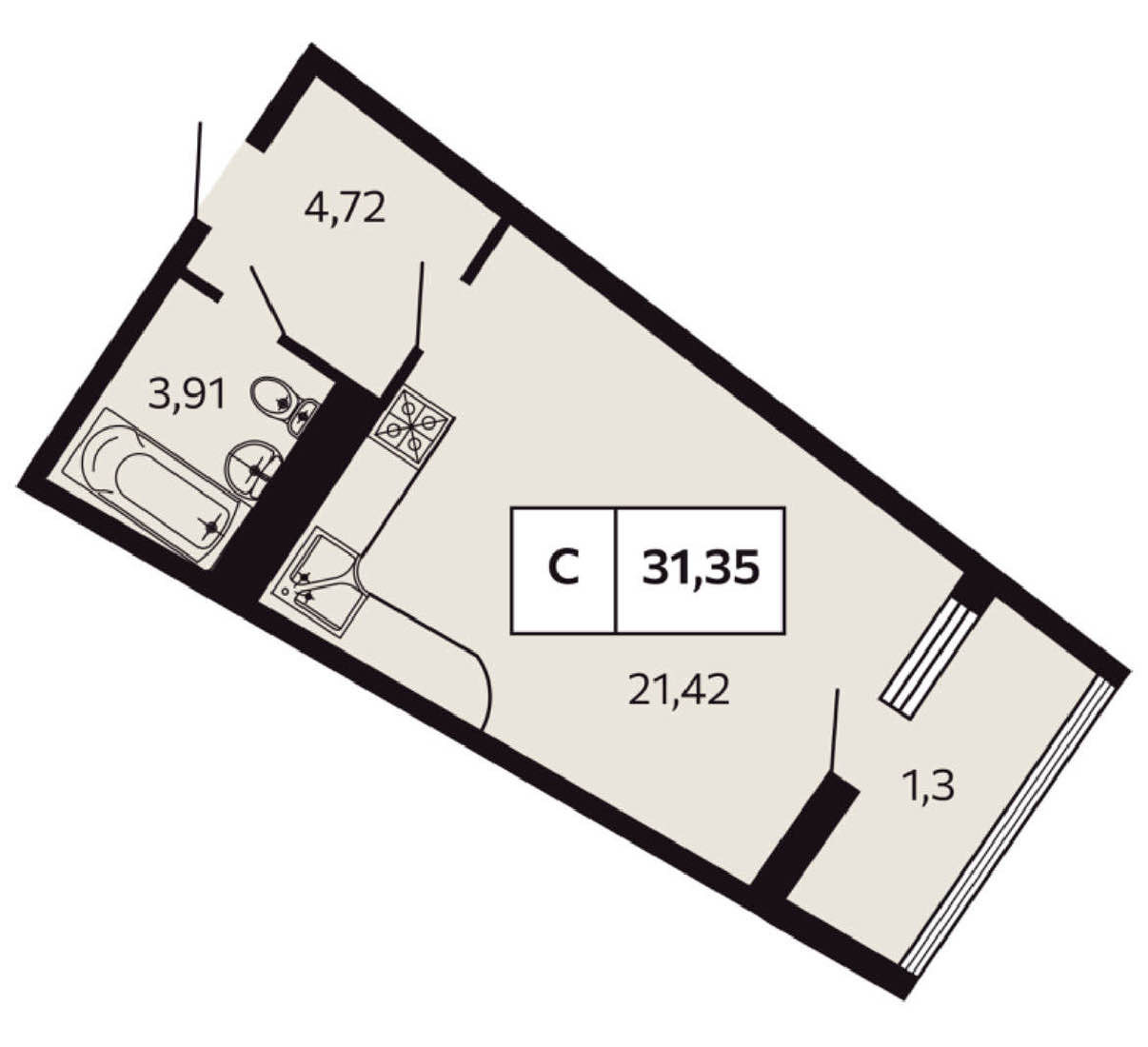 Планировка: Студия · 31,35 м²