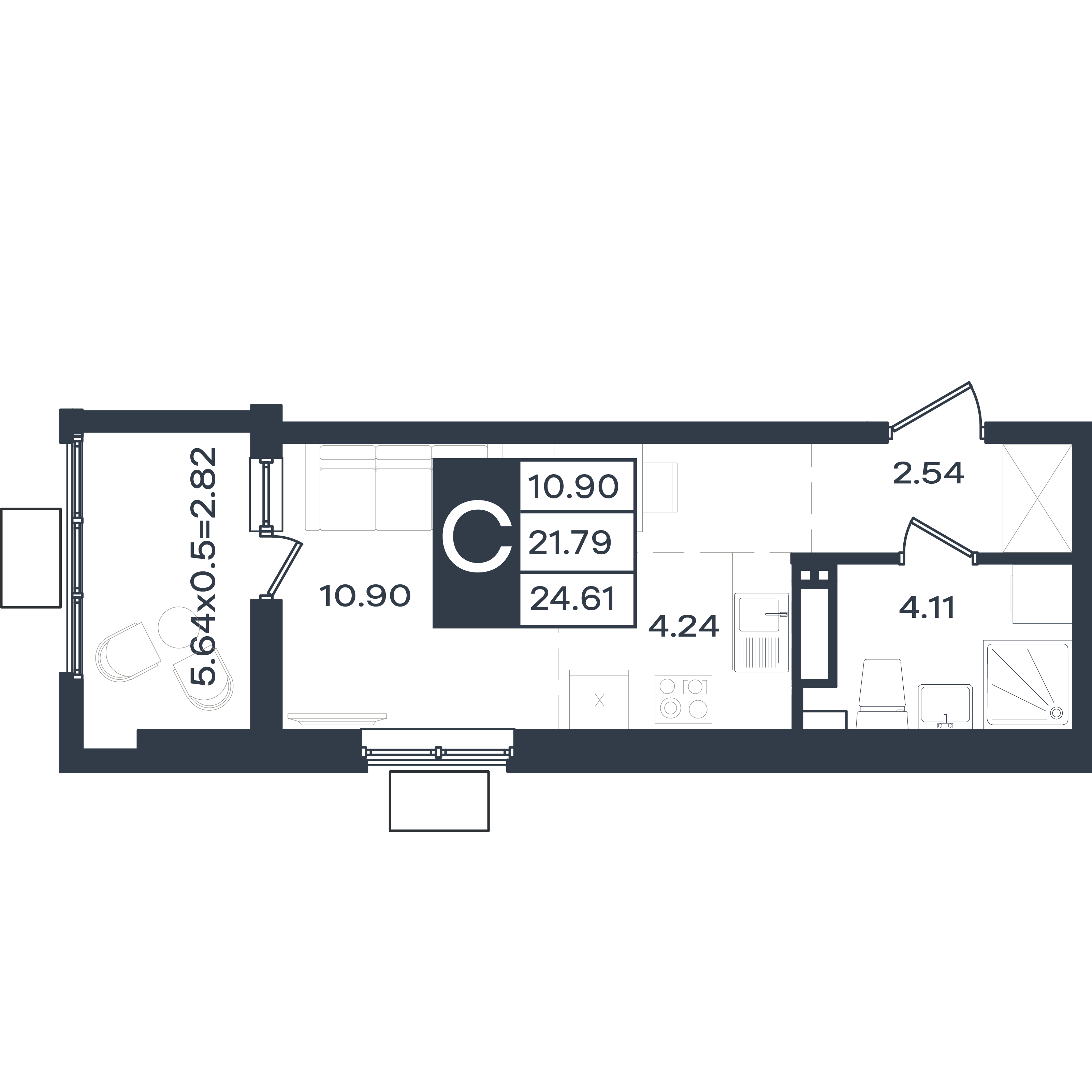 Планировка: Студия · 24,61 м²