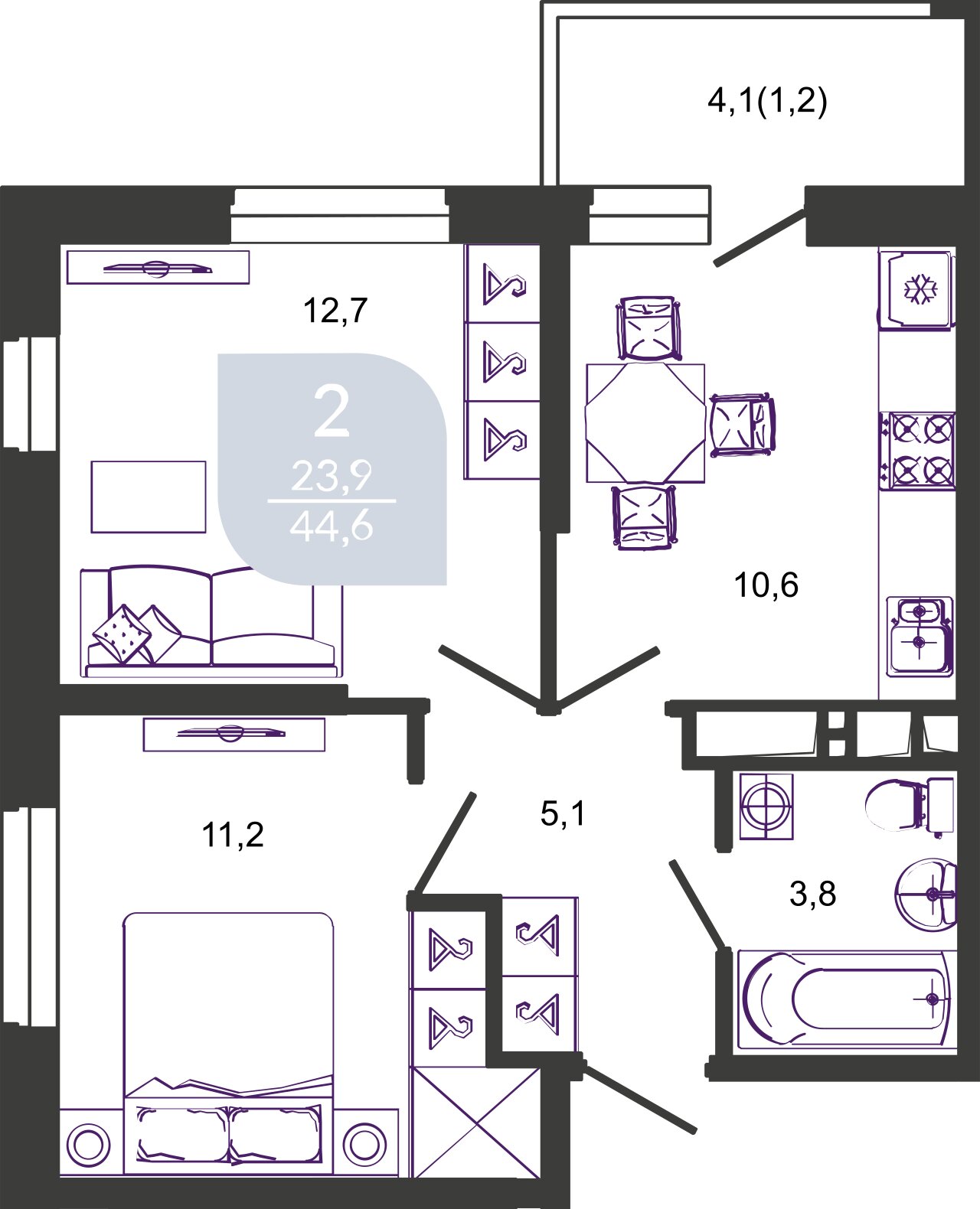 Планировка: Лот · 44,5 м²