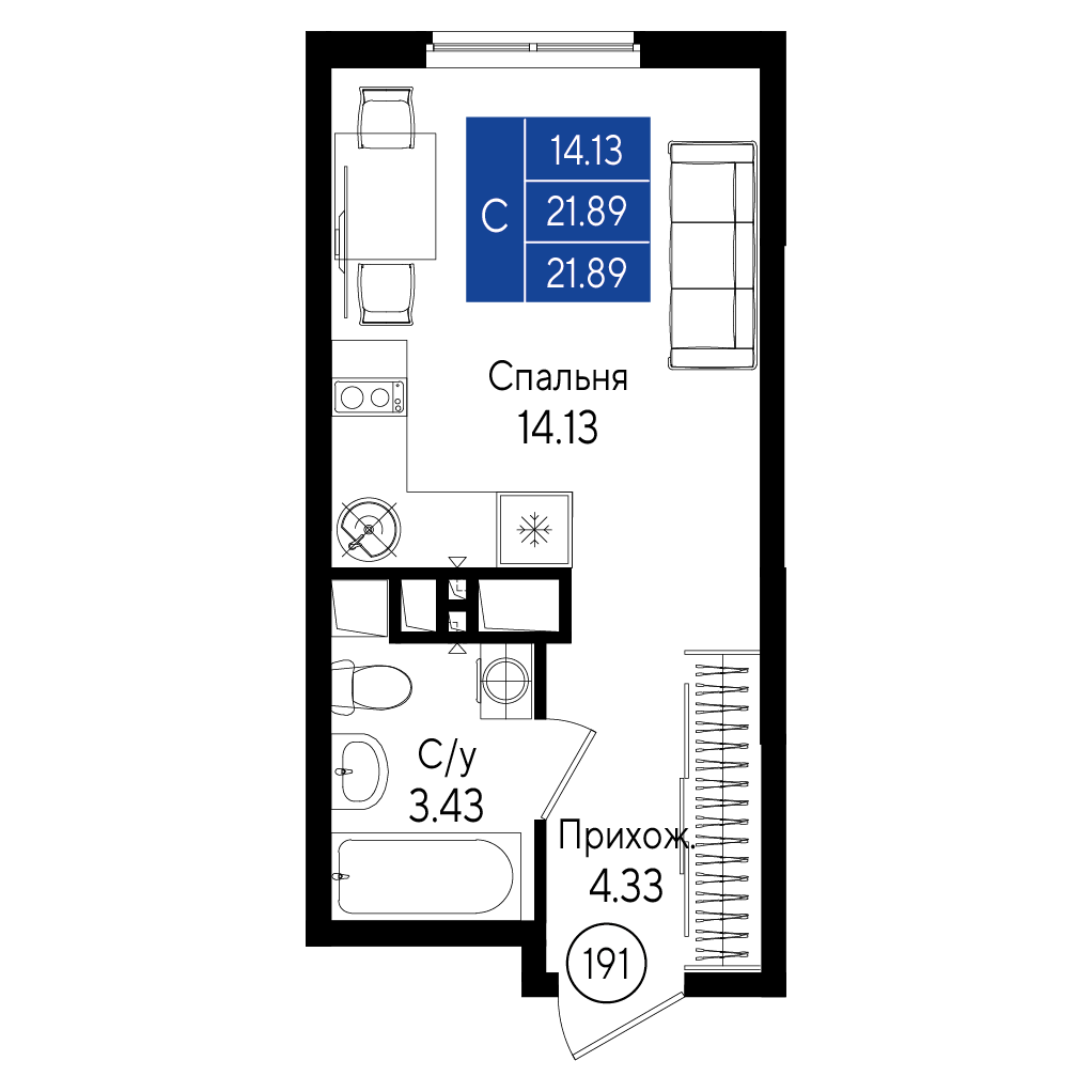 Планировка: Лот · 21,89 м²
