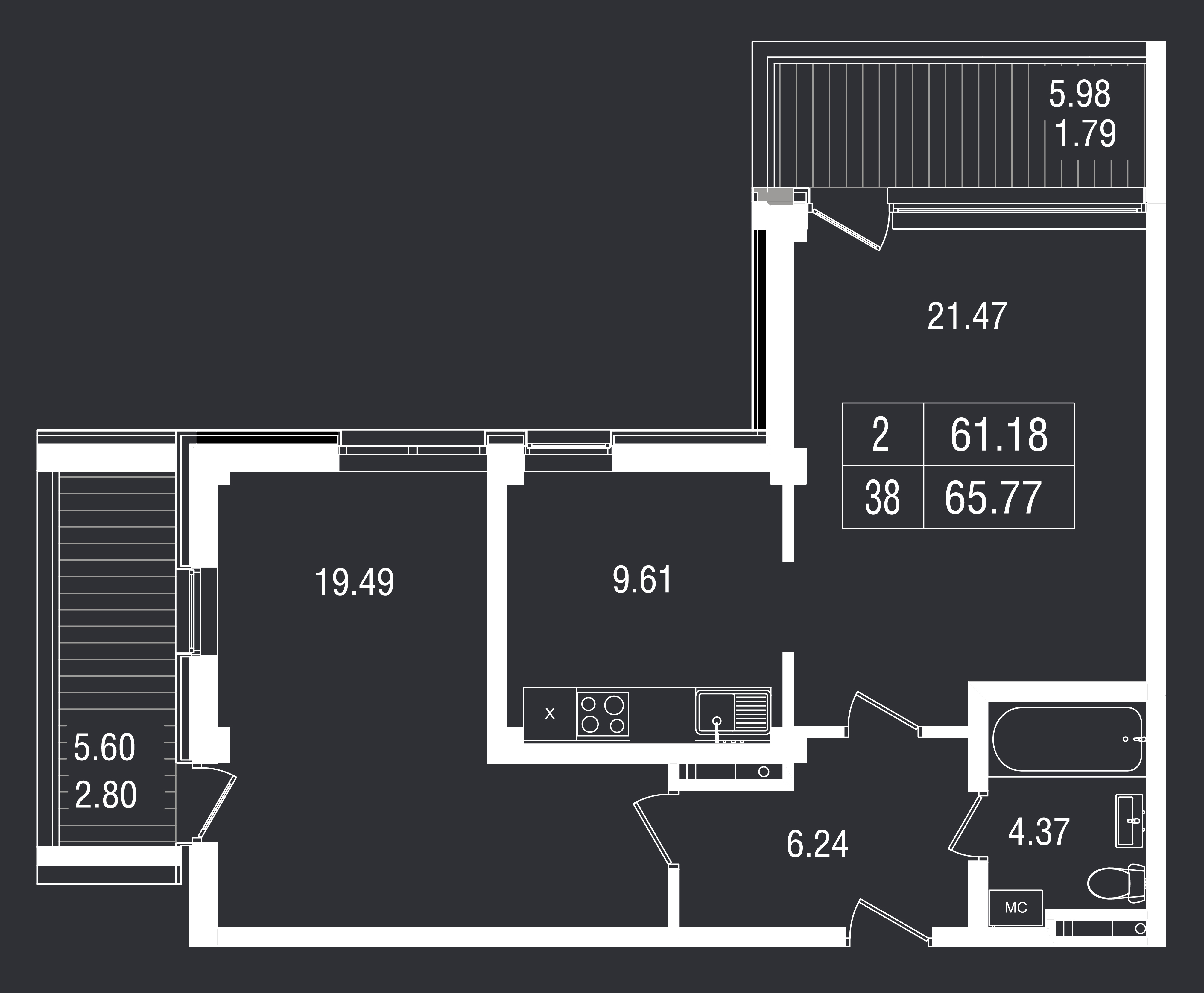 Планировка: 3-комнатная · 65,77 м²