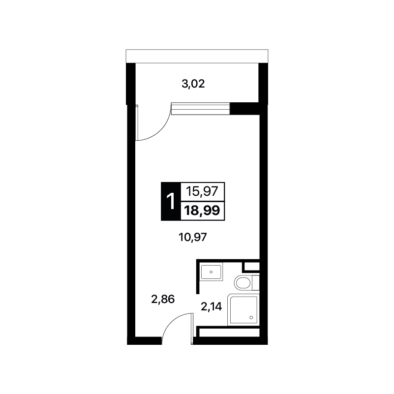 Планировка: Студия · 18,99 м²