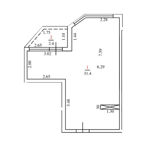 Планировка: Лот · 33,8 м²