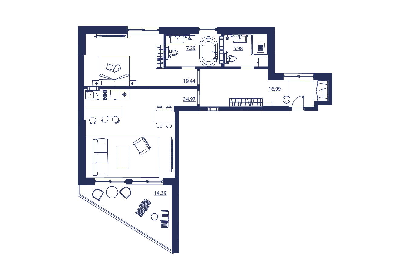 Планировка: Апартаменты · 98,6 м²