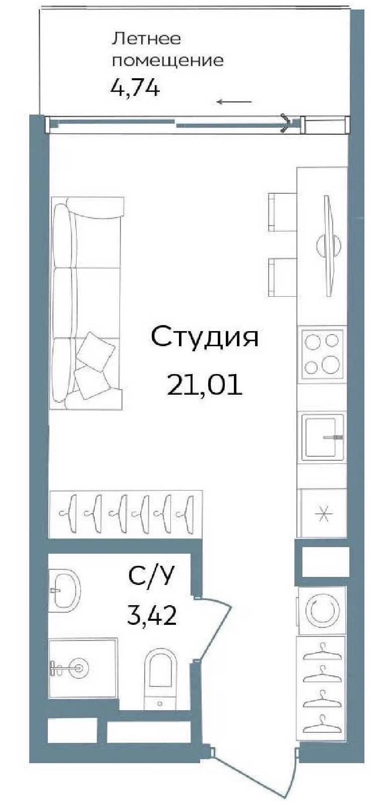 Планировка: Студия · 29,17 м²