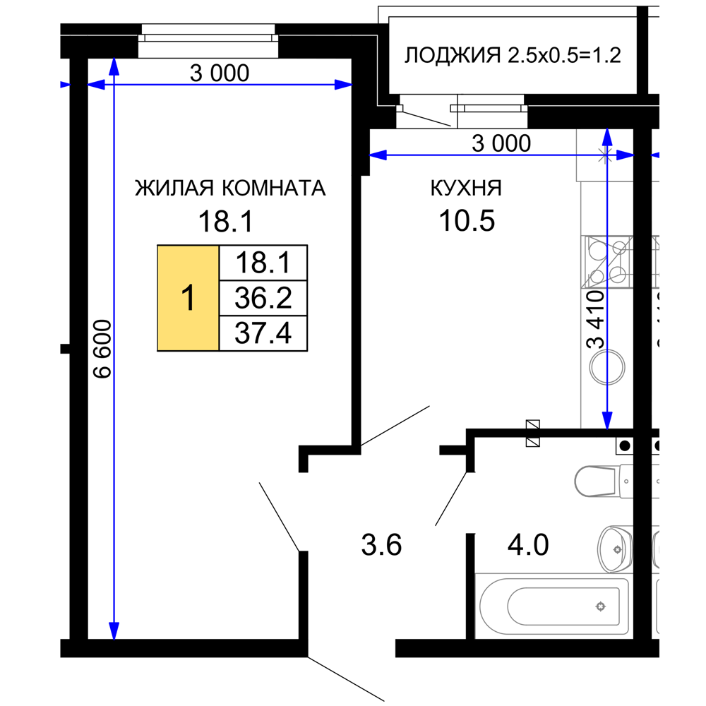 Планировка: Лот · 38,25 м²