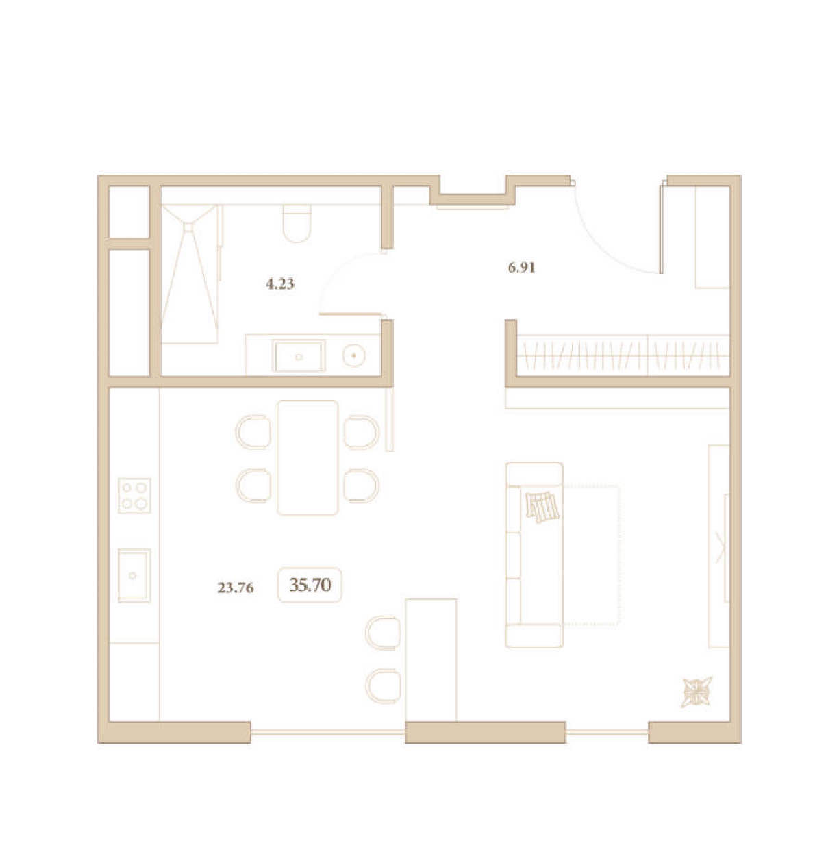 Планировка: Студия · 35,7 м²