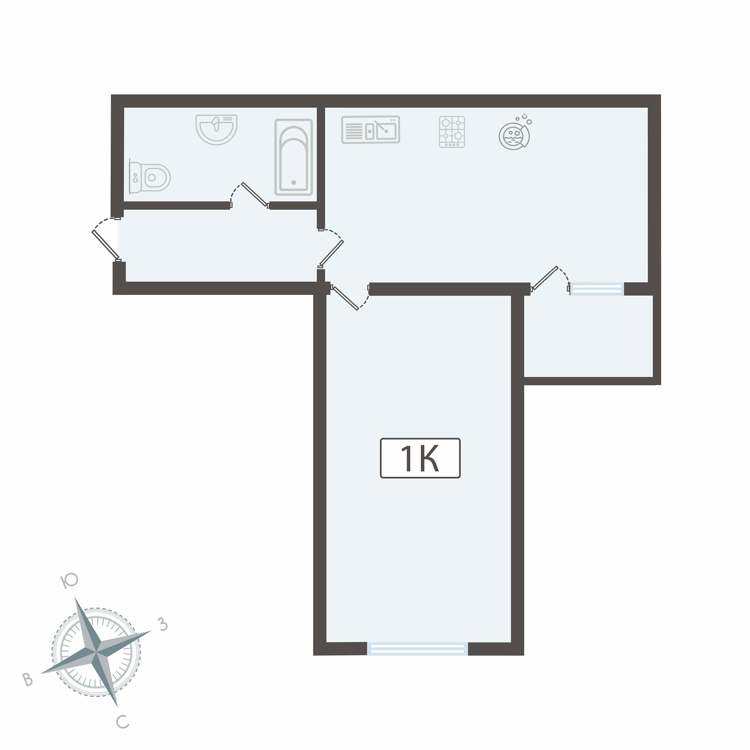Планировка: Студия · 44,3 м²