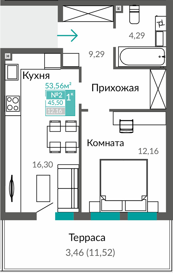 Планировка: 2-комнатная · 65,65 м²