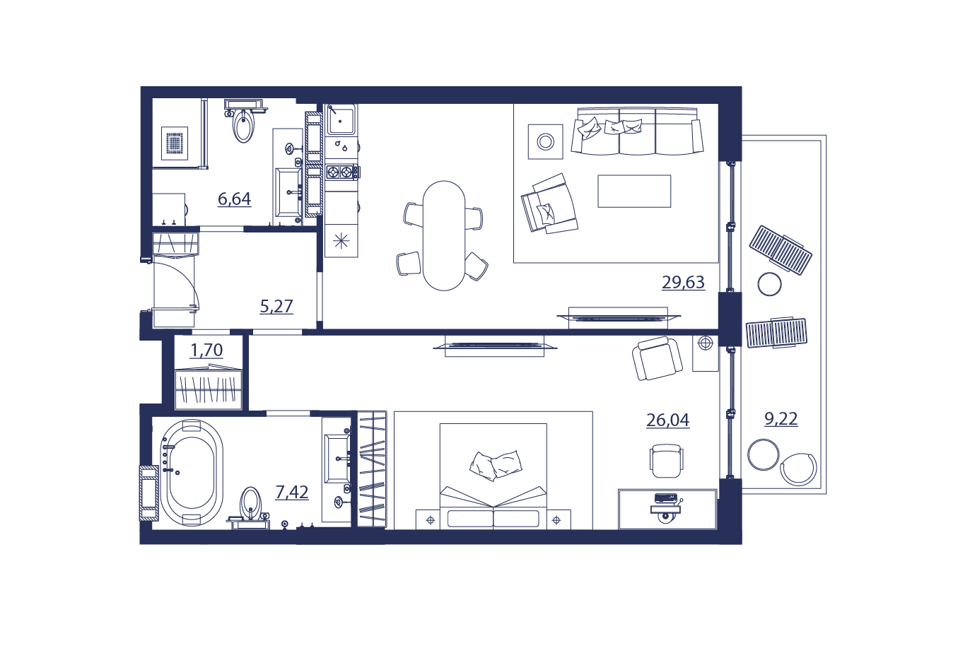 Планировка: Апартаменты · 85,6 м²