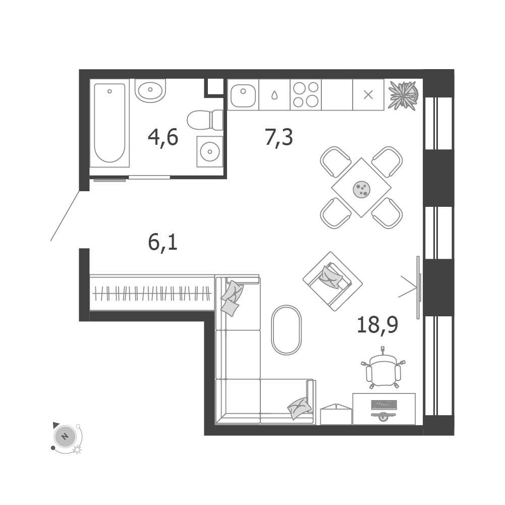 Планировка: 1-комнатная · 36,9 м²