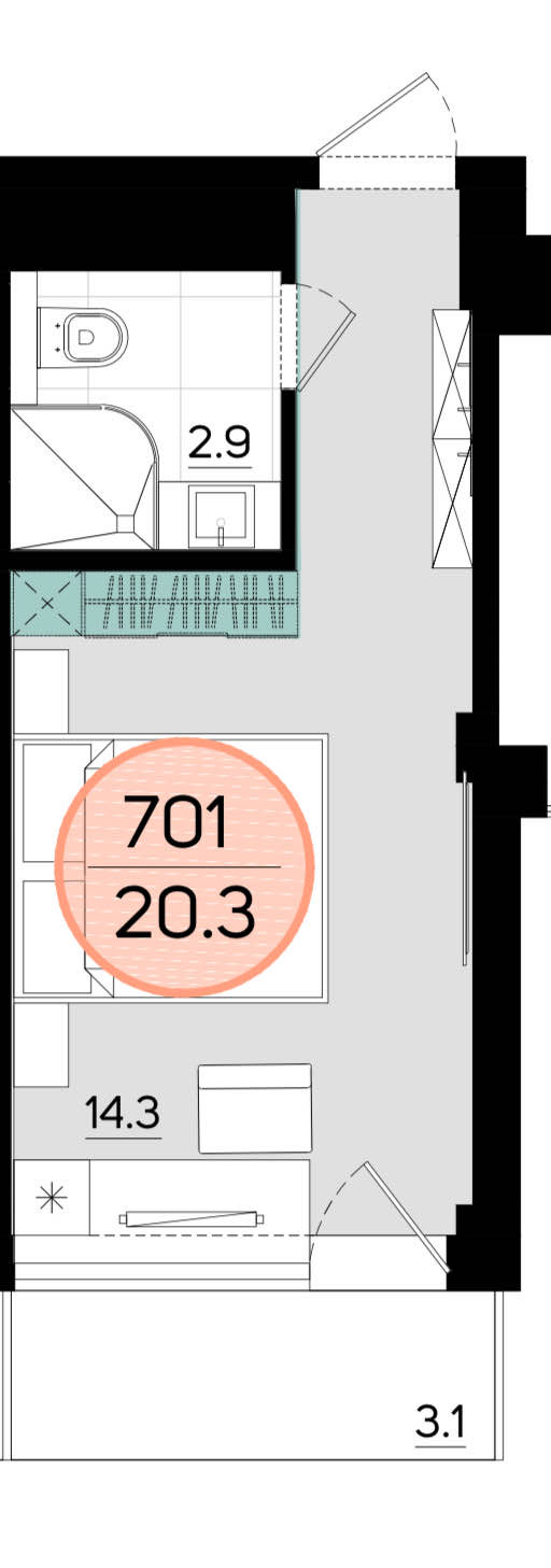 Планировка: Студия · 20,3 м²