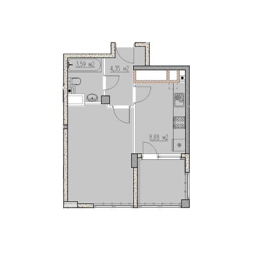 Планировка: 1-комнатная · 37,2 м²