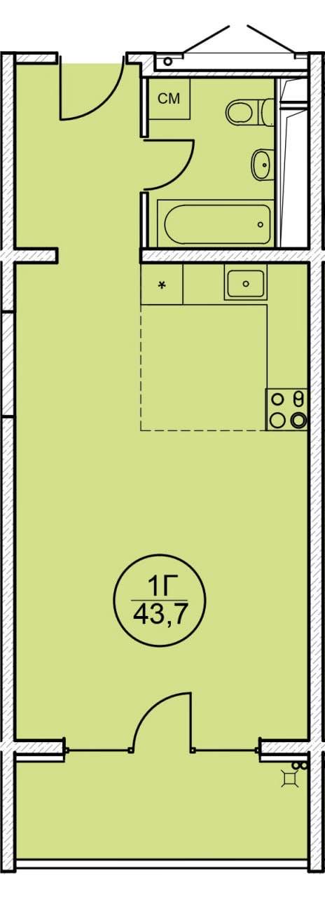 Планировка: Лот · 43,7 м²