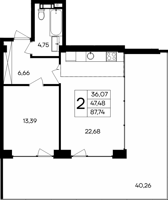 Планировка: Студия · 87,74 м²