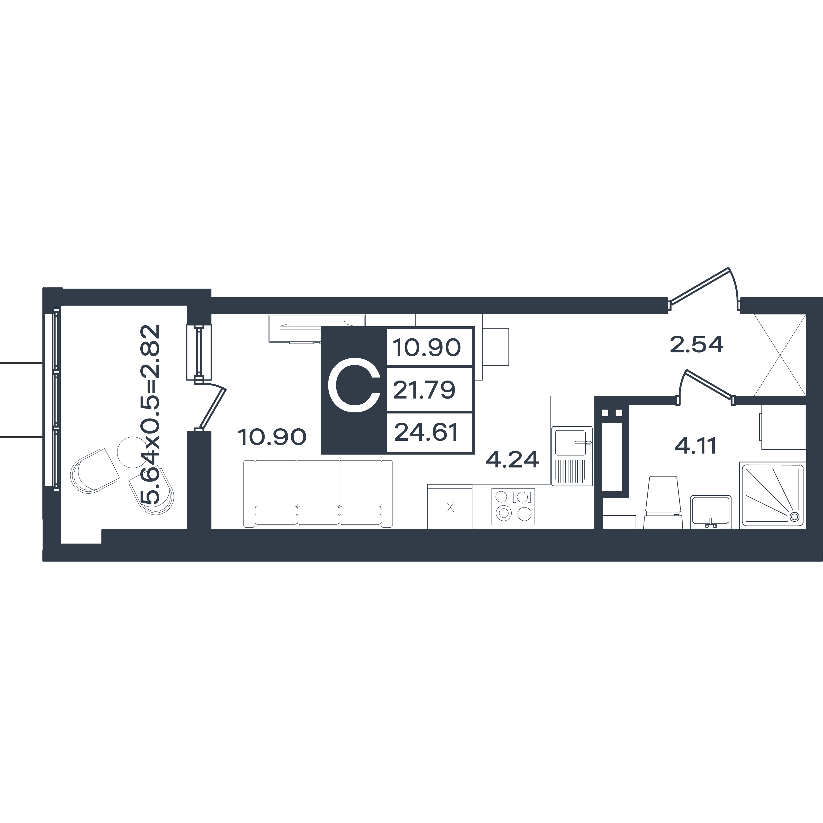 Планировка: Студия · 24,61 м²