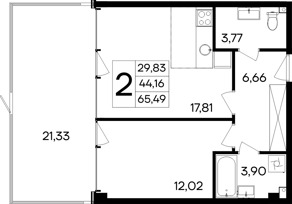 Планировка: Студия · 65,49 м²