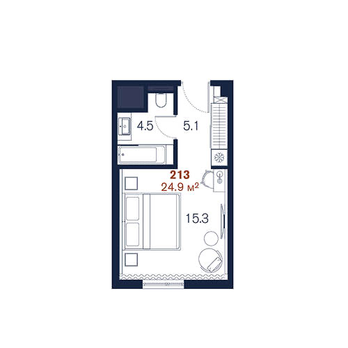 Планировка: Студия · 24,9 м²