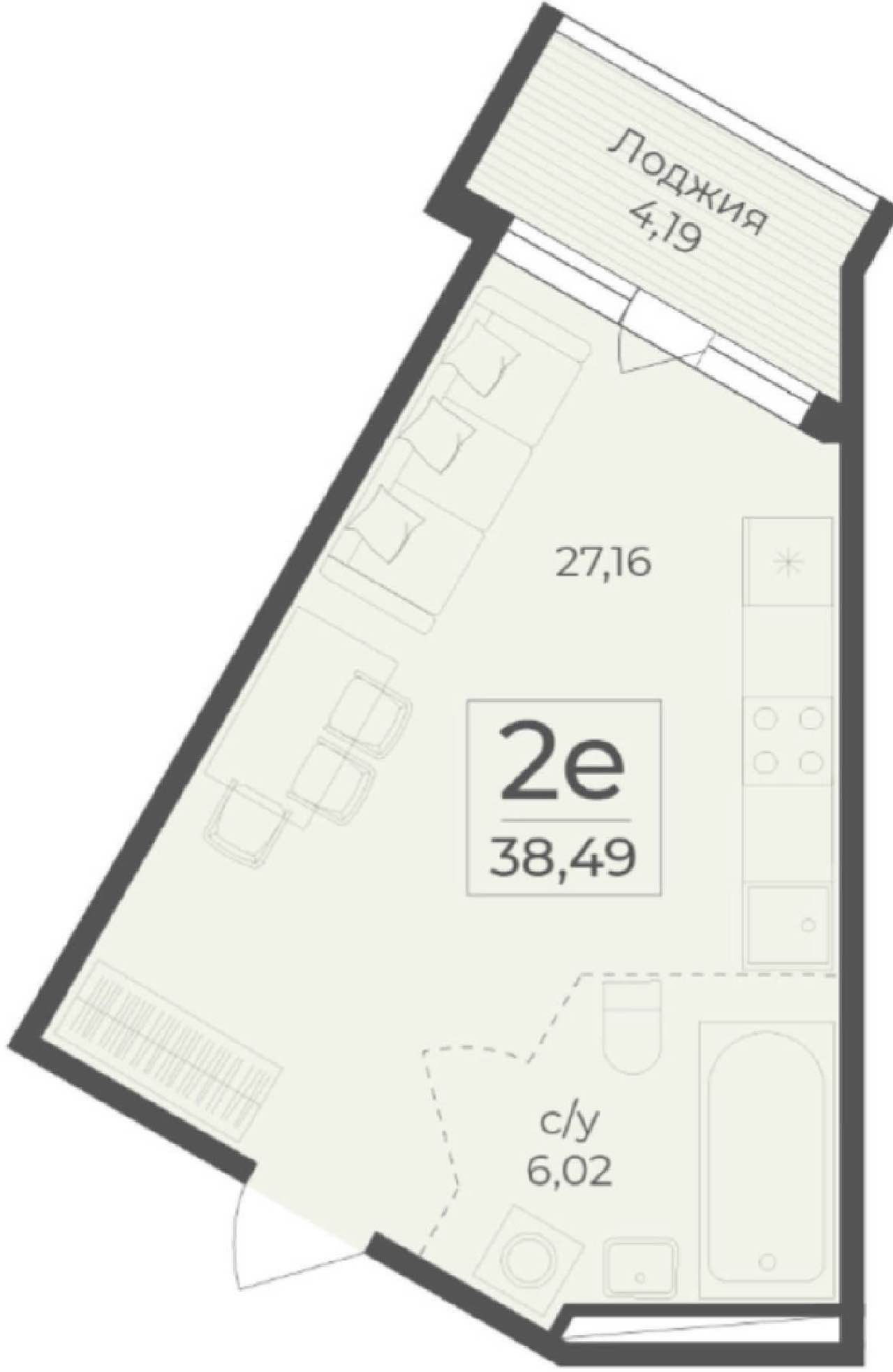 Планировка: 1-комнатная · 40,59 м²