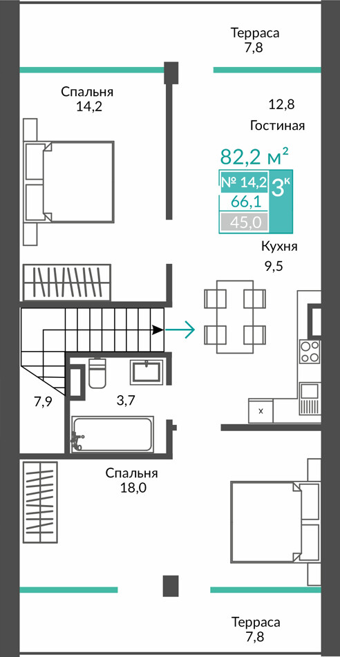 Планировка: 3-комнатная · 81,2 м²