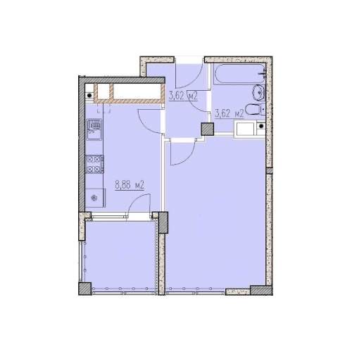 Планировка: 1-комнатная · 38,67 м²