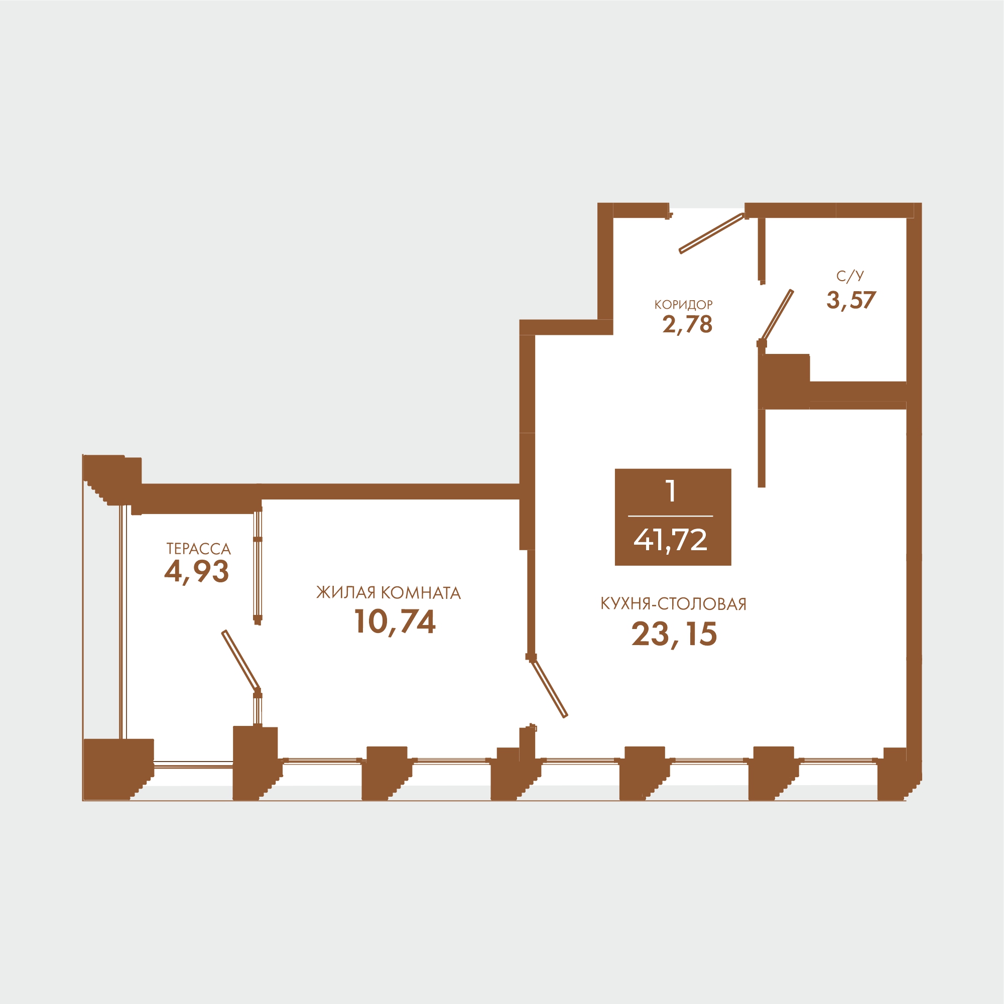 Планировка: 1-комнатная · 41,72 м²