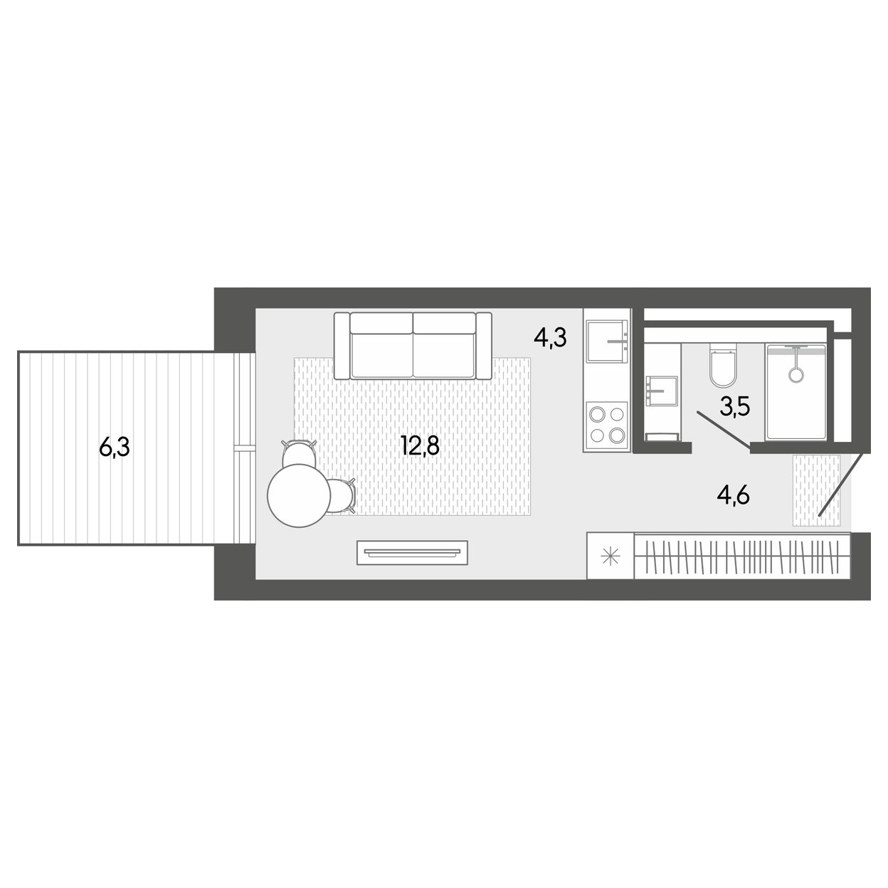 Планировка: Апартаменты · 31,74 м²