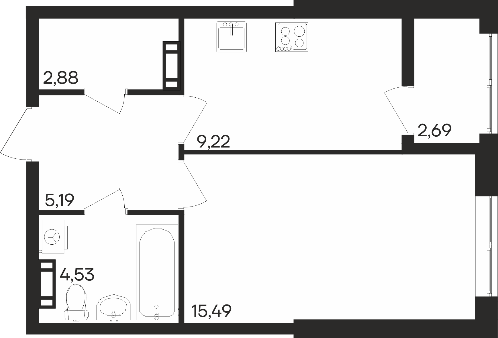Планировка: 1-комнатная · 40 м²