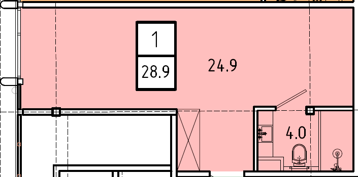 Планировка: Апартаменты · 28,9 м²