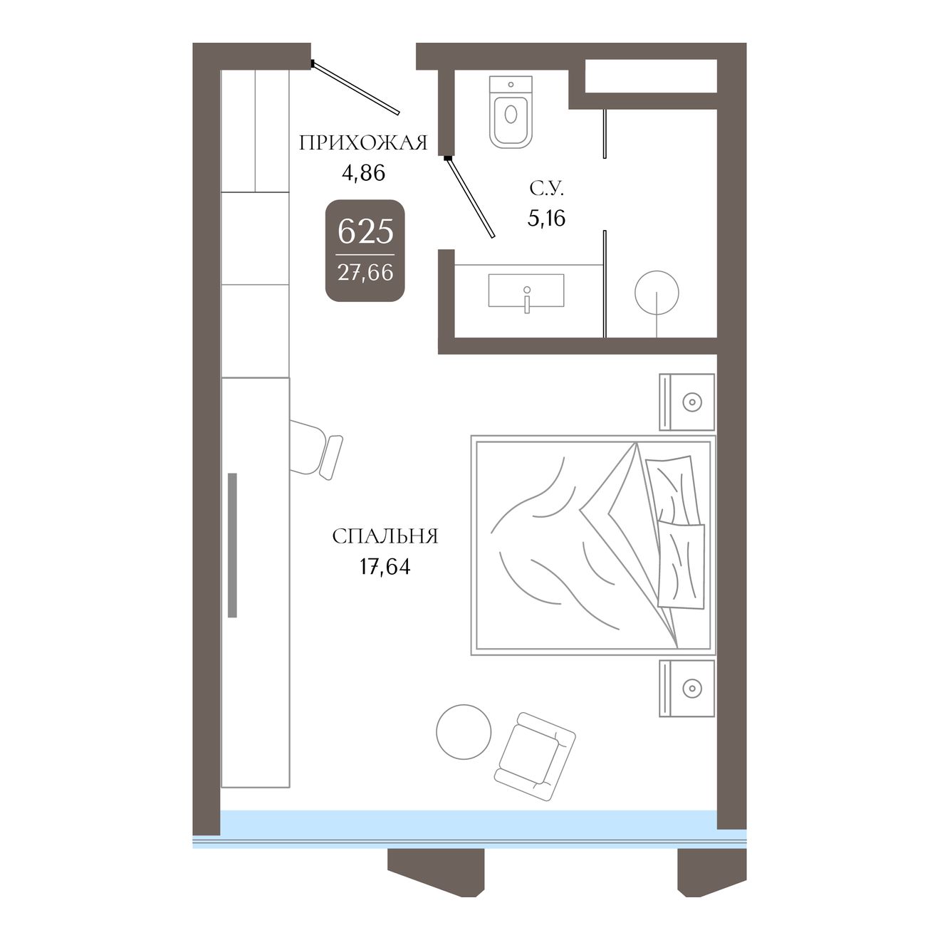 Планировка: Апартаменты · 27,66 м²