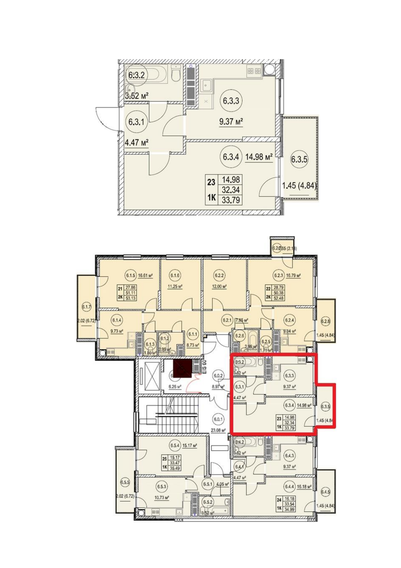 Планировка: 1-комнатная · 33,79 м²